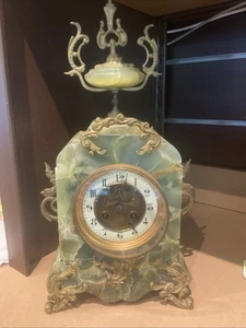 Antike grüne Alabaster Uhr AD Mougin Frankreich offene Hemmung - Bild 1 von 18