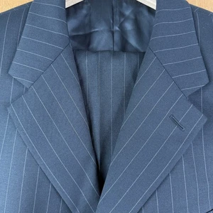 Chaps Suit Mens 40s Black Pinstripe 3 Button 100% Wool Pants 32x30 Pleated Front - Picture 1 of 21