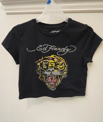 Camiseta corta Ed Hardy Tiger para mujer talla grande negra retro tigre bebé Foto 1 de 4