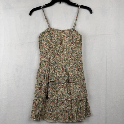 Mini Vestido Poesía Estampado Floral Volantes Correa Espagueti Verano Informal Foto 1 de 4