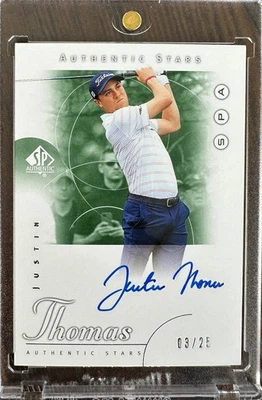 JUSTIN THOMAS 2021 UD SP Authentic Stars AUTO #d /25 RC Retro 2001 TIGER WOODS - Image 1 of 2