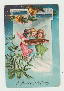 Vintage Early  Christmas Postcard Angels Bells Bread ? - Picture 1 of 1