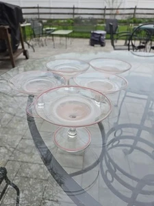 Art Deco Compote Martini Glasses Mauve Circles Frosted 1930's Set Of 5 - Picture 1 of 20