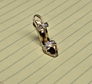 14K Gelbgold Diamant offene Zehenpartie hoher Absatz 3,5g Anhänger feiner Schmuck Schuh Charm - Bild 1 von 7