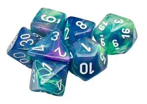 Chessex - Festive Polyhedral 7 Dice Set - Waterlily & White - Picture 1 of 4