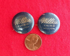 Wendell WILLKIE President Million Pinback Buttons REPUBLICAN FDR Roosevelt 1940 - Foto 1 di 2