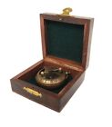 Antique Compass Nautical Brass With Wooden Box Vintage Push Bottom Compass