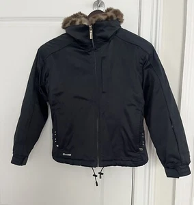 Spyder Girls Black Insulated Leopard Collar  Winter Jacket Size L - Picture 1 of 17