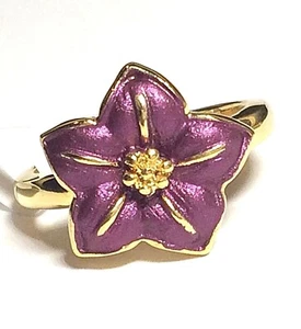 Hibiscus Flower Ring Size 8 Gold Plated Tropical Hawaiian Island Purple Enamel - Picture 1 of 11