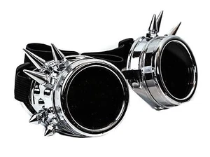 Silver Spike goggles cyber punk biker gothic rave cosplay aviator Burning Man - Picture 1 of 2