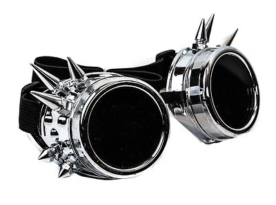 Silver Spike  goggles cyber punk biker gothic rave cosplay aviator Burning Man - Image 1 of 2