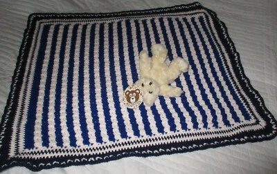 New hand knitted crochet blanket with teddy bear - Image 1 of 4