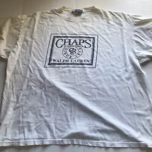 T-shirt vintage Chaps Ralph Lauren bianca blu logo grafica Y2k 2X A1364 - Foto 1 di 8