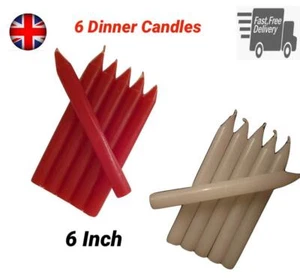 6 COLOURFUL HOUSEHOLD 6" NON DRIP DINNER CANDLES FOR LESS PRICE WHITE RED 4 HOUR - Picture 1 of 9