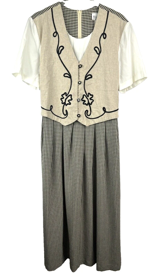VTG 90's  Miss Dorby Dress Size 14P Petite Layered Look Vest Embroidered Linen - Image 1 of 4