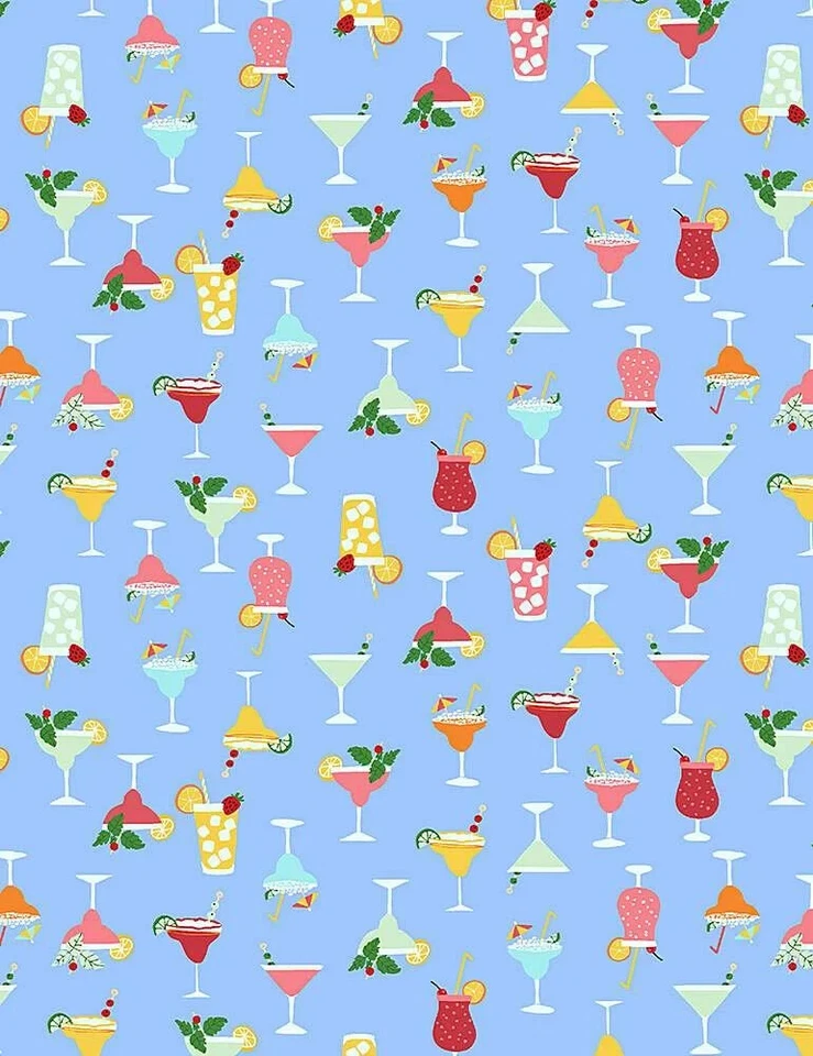 Edredón de tela de algodón de 3 yardas - Timeless Treasures Dear Stella Tropical Drinks azul Foto 1 de 1