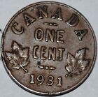 Canada 1931 1 Cent Copper Coin One Canadian Penny Nice