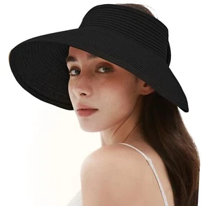 Women's Sun Visor Hats Wide Brim Straw Beach Hat Ponytail Hats for Women Fold... - Picture 1 of 6