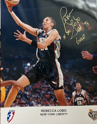 REBECCA LOBO #50 USA '96 GOLD NEW YORK LIBERTY SIGNED 8 X 10 COLOR PROMO PHOTO - Image 1 of 2