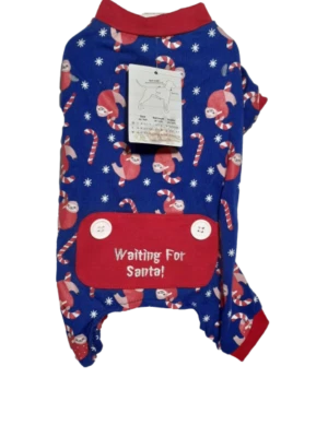 Pet Central Dog Pajamas, Pjs, Christmas, Blue with Sloth & Candy Canes, XSMALL  - Image 1 of 4