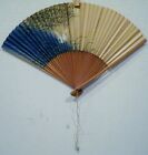7-3/4” Japanese Cranes Folding Hand Fan Blue Tan