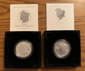 2023 Morgan & Peace Uncirculated Dollars US Mint Items 23XE & 23XH w/ Box & COA - Picture 1 of 5