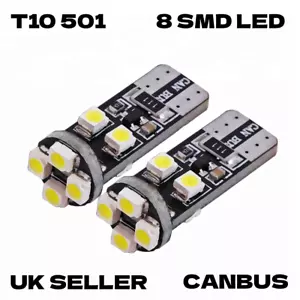 2x T10 501 W5W CANBUS LED BULBS CAR INTERIOR NUMBER PLATE SIDELIGHTS WHITE UK - Picture 1 of 3