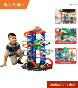 Vertical Toy Car Track Set with T-Rex & Kid-Powered Elevator - 2 Cars Included - Picture 1 of 8