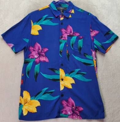 FOREVER 21 Shirt Mens Small Blue Hawaiian Short Sleeve Pocket Collar Button Down - Image 1 of 4