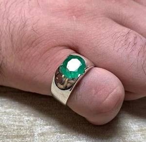 Natural Deep Green Emerald Mens Ring Sterling Silver 925 Emerald Ring For Men - Afbeelding 1 van 5