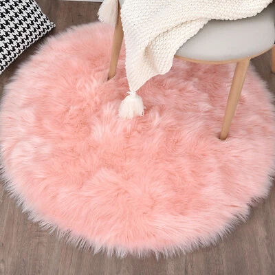 Faux Fur Sheepskin Fluffy Area Rugs Round Shaggy Carpet For Bedroom Living room - Image 1 of 4