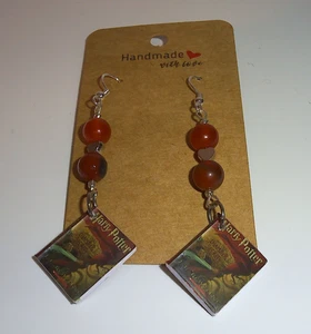 Handmade Mini Book Earrings Fantasy Novel Style Gemstone Sterling Silver Plated - Picture 1 of 3