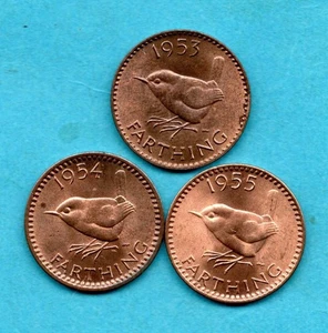 1953, 1954 & 1955 FARTHING COINS. QUEEN ELIZABETH II. LOVELY CONDITION. JOB LOT. - Picture 1 of 2