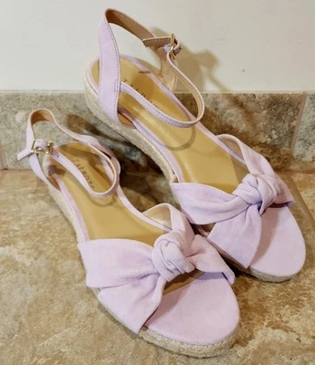 Talbots | Pamela Baby Pink Suede Knotted Espadrille Wedges Women's Size 8 M CUTE - Image 1 of 4