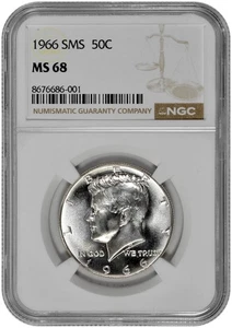 1966 SMS 50c Kennedy Half Dollar NGC Graded MS 68 White Coin in New Holder - Picture 1 of 2