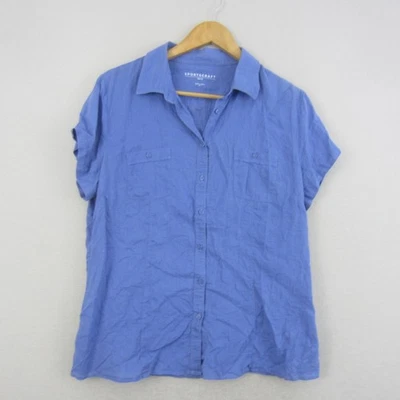 Sportscraft Top Womens 14 Large Blue 100% Linen Shirt Sleeve Collar Button Coast - image 1 of 4