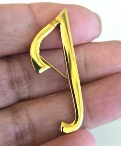 Vintage Initial Letter T or J Smooth Gold Tone Pin 1-3/4" - Picture 1 of 7