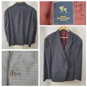 Hart Schaffner Marx Wool Blazer Men's 48R Gray Plaid Check Gingham Sport Coat - Picture 1 of 21