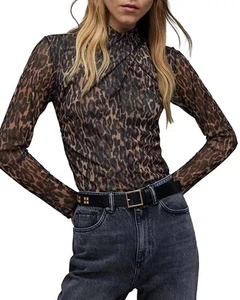 All Saints Damengröße 2 XS Gepardenmuster durchsichtig Stehkragen Tia Anita Top Bluse - Bild 1 von 10