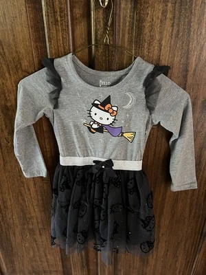 Hello Kitty Gray & Sparkly Black Tutu Halloween Witch Holiday Dress 4T - Image 1 of 3