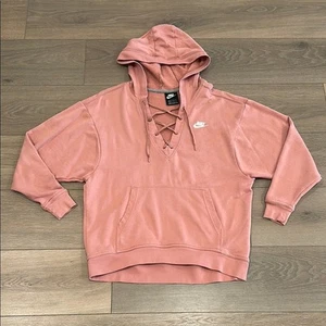 NIKE Dusty Pink NSW Club Lace Up Pullover Felpa con Cappuccio Top Attivo Taglia XS - Foto 1 di 11