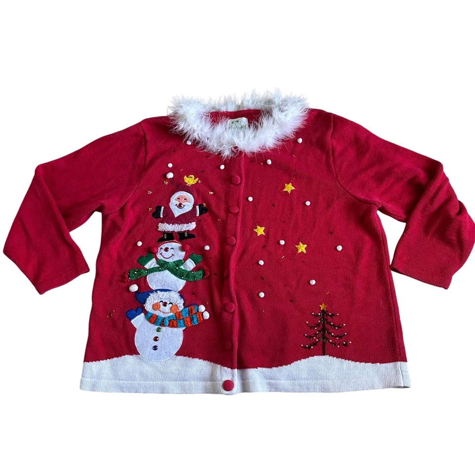 Vintage The Quacker Factory Christmas Sweater Womens Plus Size 2X Cardigan - Image 1 of 4