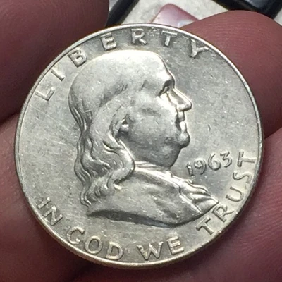 STATI UNITI -MEZZO DOLLARO "FRANKLIN" -HALF DOLLAR 1963 - ARGENTO '900 CAMPANA - Immagine 1 di 2