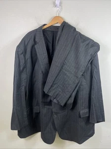 Lauren Ralph Lauren 60R Gray Striped Wool Mens Blazer Suit Jacket 48x25 Pants - Picture 1 of 16