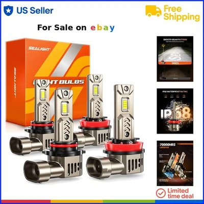 LED Bulb Combo 9005 H11 Fog and Headlights 90K Lumens Cool White 4 Pack - Image 1 of 4