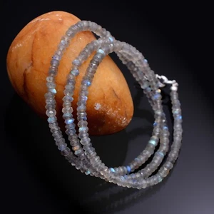 Labradorite Beaded Necklace, Blue Flashy Labradorite Gemstone Necklace Jewelry - Picture 1 of 4