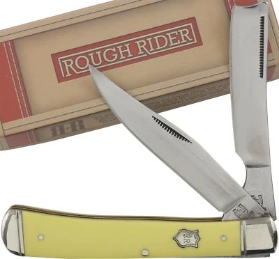 Rough Rider Smooth Yellow Razor Trapper Pocket Knife RR892 2 Folding Blades - Image 1 of 2