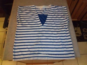 New Women's Steppingstones Short Sleeve Casual Shirt - Large - Blue & White - Picture 1 of 4