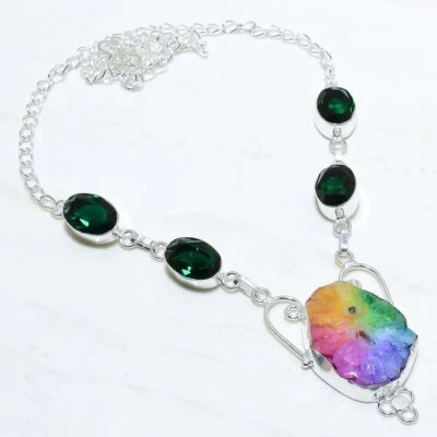 Collana In Argento Con Pietra Druzy Di Quarzo Sole, Tsavorite 18" NRJ15056 - Immagine 1 di 2