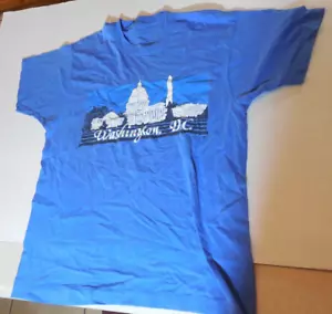 T-shirt vintage anni '80 Washington DC a righe blu punto singolo MED - Foto 1 di 10